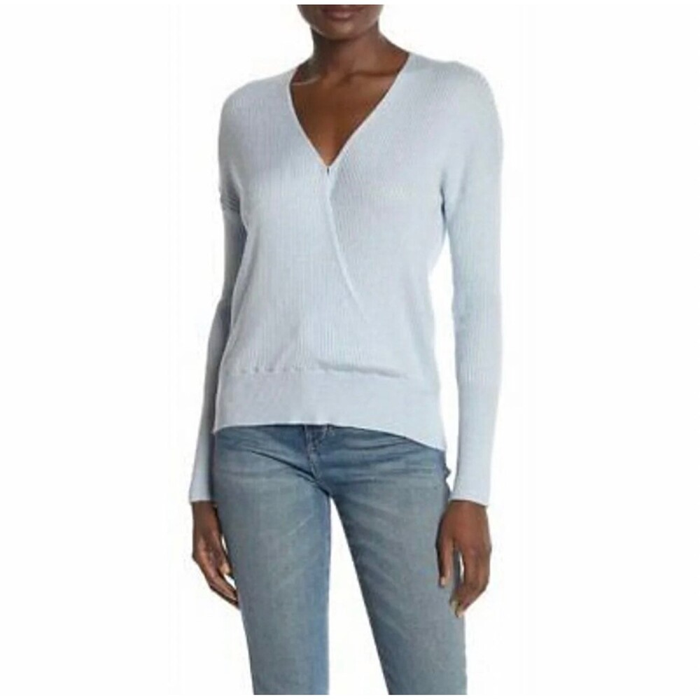 Elodie Faux Wrap V-neck Ribbed Knit Long Sleeve Sweater